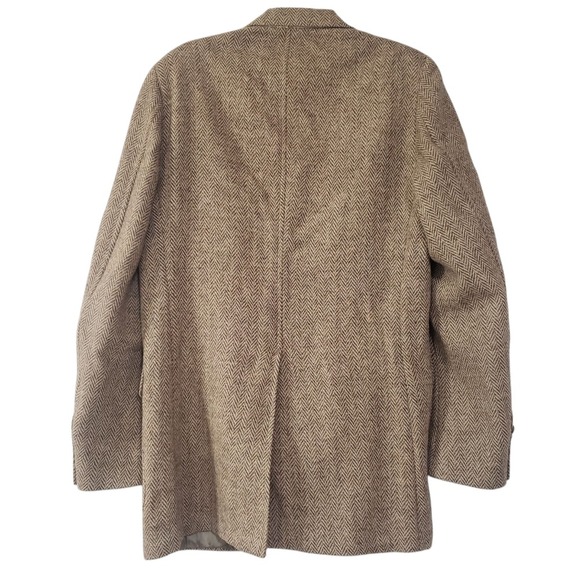 Vtg Harris Tweed Blazer Mens Brown Beige 44 Pure Scottish Wool Herringbone Tweed - Picture 3 of 16